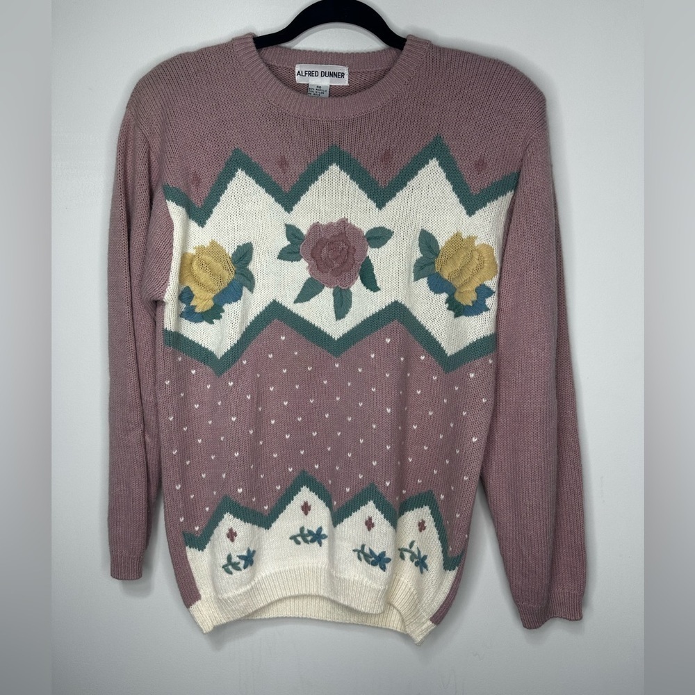 Vintage ALFRED DUNNER EMBROIDERED  SWEATER Grannycore Grandma sweater
